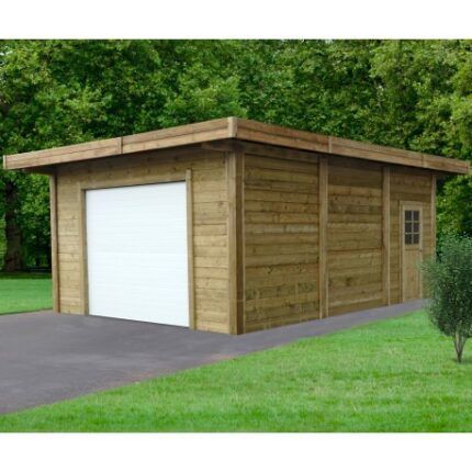 Carport-garage 7x5x2,65m en bois traité autoclave avec porte sectionnelle motorisée - SOLID