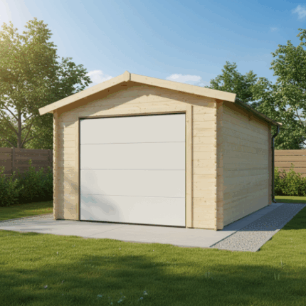 Garage 18,19m² avec porte sectionnelle motorisée madriers 28mm SOLID